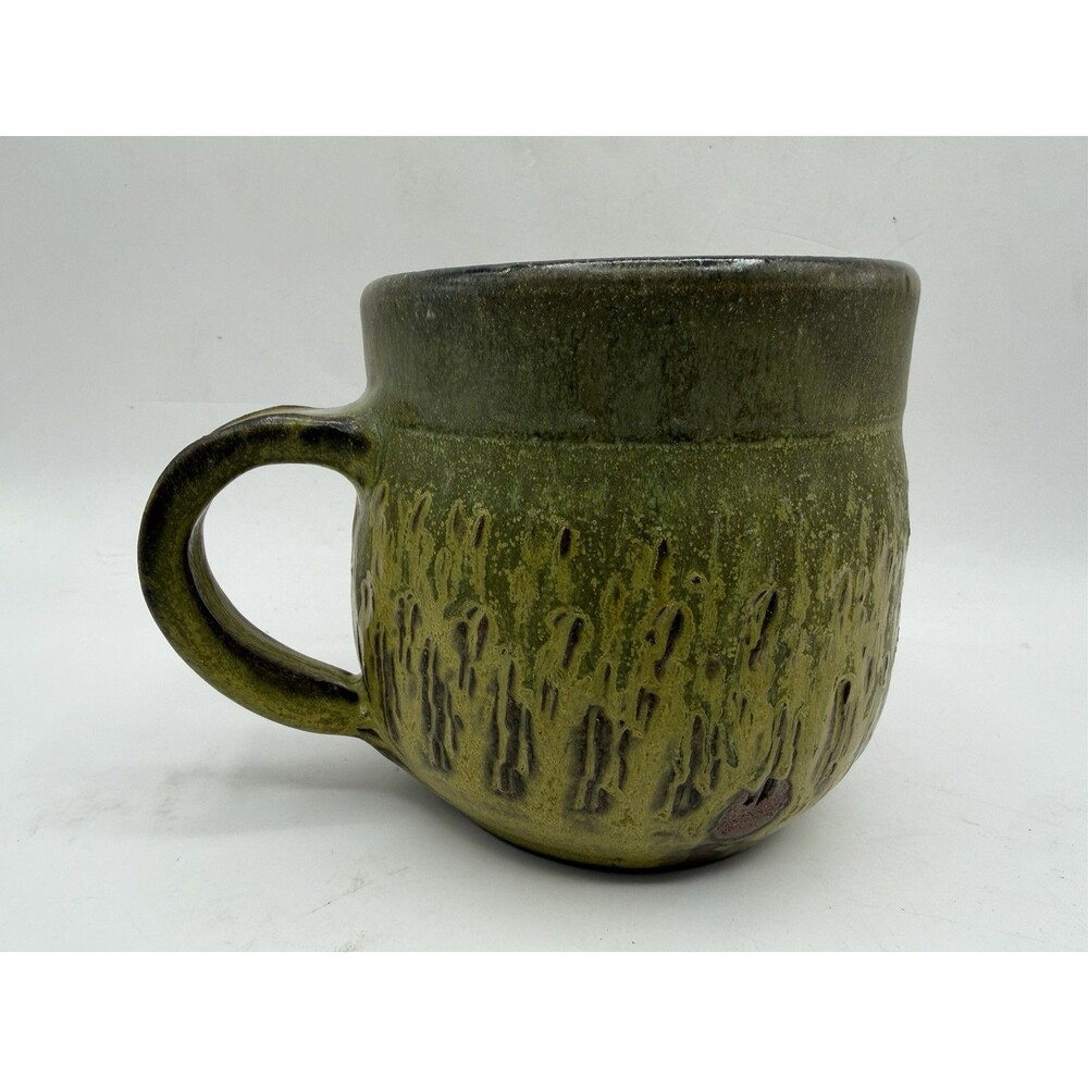 Ceramic Coffee Mug Textured Olive Green Reactive Glaze Round Large